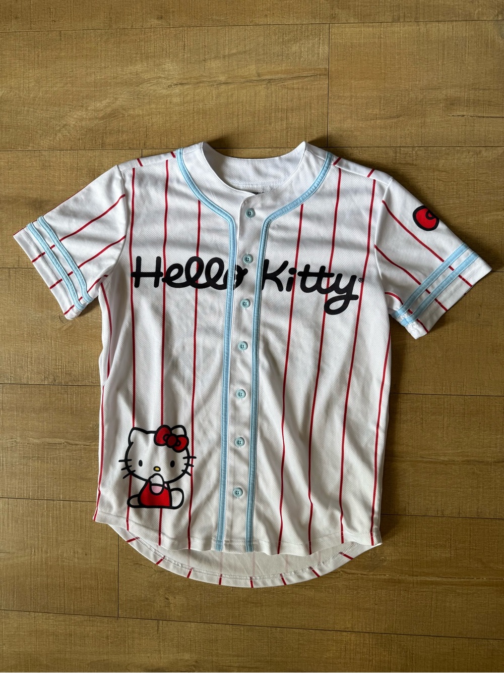 Hello Kitty White Top Red Pinstripes Light Blue Trim hula hoop size small Sanrio